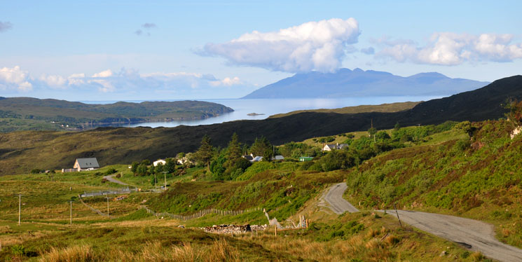 The road to Heaste with the Art House on the left. The road to Heaste with the Art House on the left.